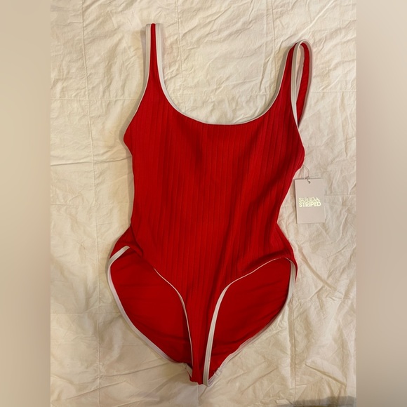NWT Solid and Striped Red One Piece S - Picture 2 of 3